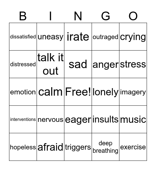 ANGER MANAGEMENT Bingo Card
