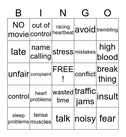 ANGER MANAGEMENT Bingo Card