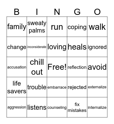 ANGER MANAGEMENT Bingo Card