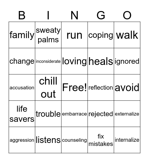 ANGER MANAGEMENT Bingo Card