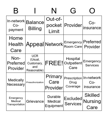 Health Coverage Terms  Bingo Card