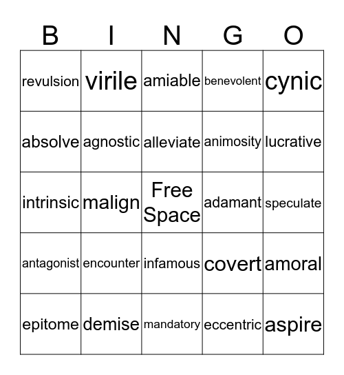 Lesson 1 Bingo Card