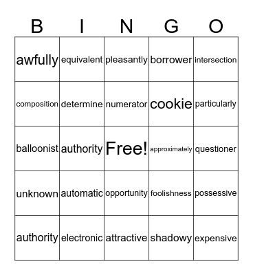 4th Bingo Card