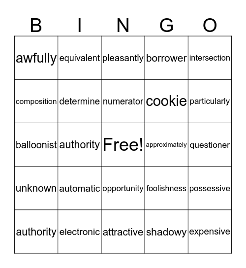 4th Bingo Card