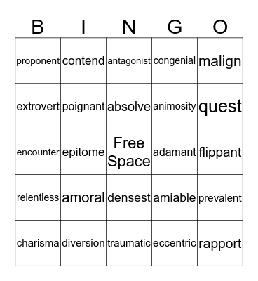 Lesson 1 Bingo Card