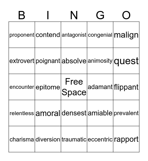 Lesson 1 Bingo Card