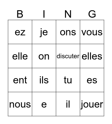 Fr. 1 -er verbs/sub pronouns Bingo Card