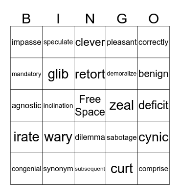 Lesson 2 Bingo Card