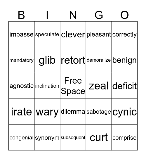 Lesson 2 Bingo Card