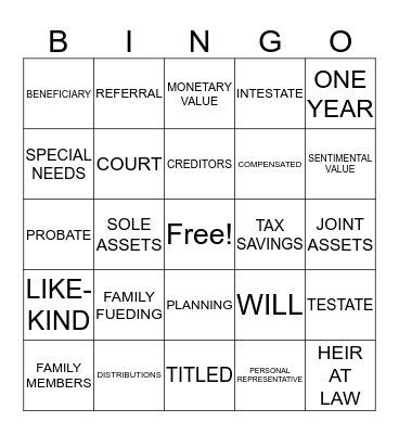 PROBATE BINGO Card