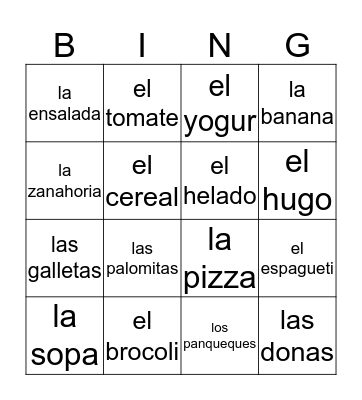 Comida Bingo Card