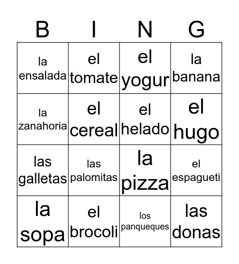 Comida Bingo Card