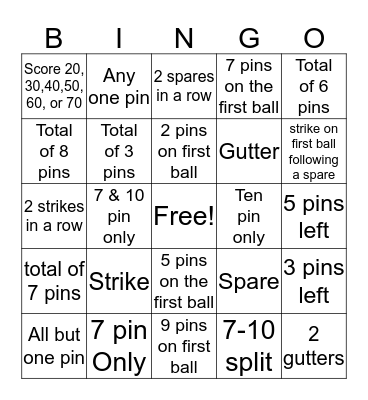 Bowling Bingo Card