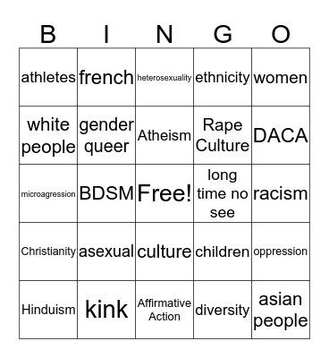 Diversity Bingo! Bingo Card