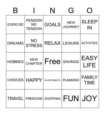 Patsy’s Retirement Bingo Card