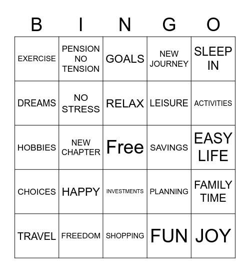 Patsy’s Retirement Bingo Card