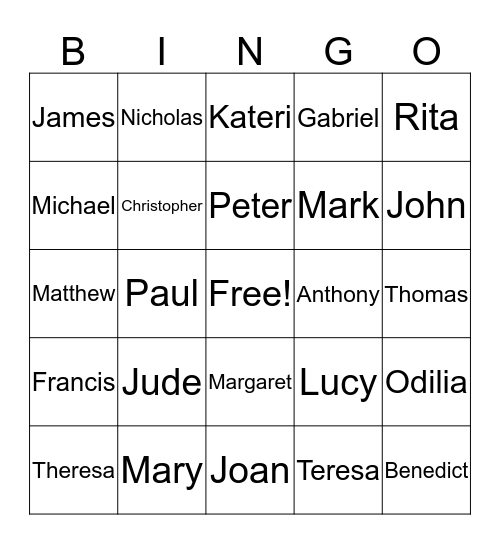 Saints Bingo Card