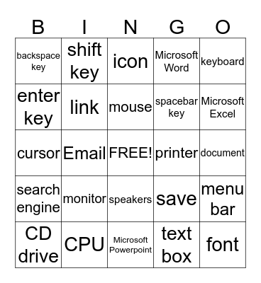 Computer Parts and Technology Words Bingo Card