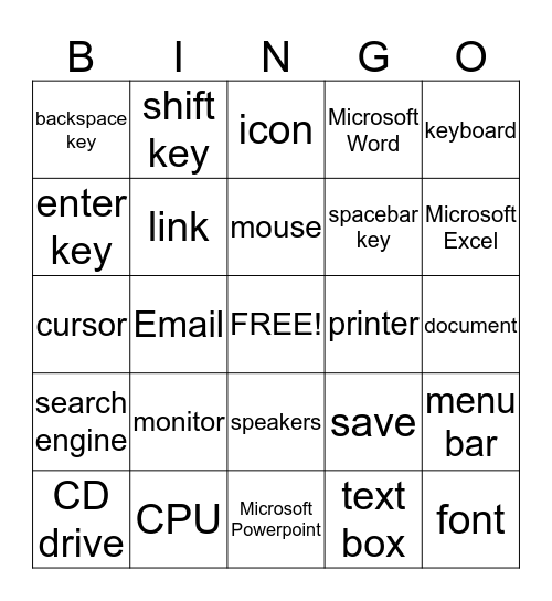 Computer Parts and Technology Words Bingo Card