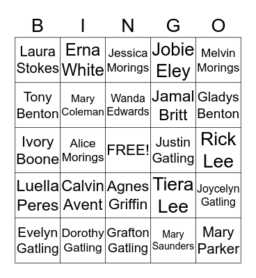 36th Gatling Family Reunion  Bingo Card