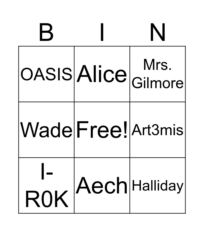 Ready Player One Bingo Card