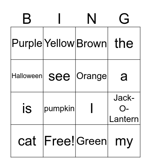 Harvest Bingo Card