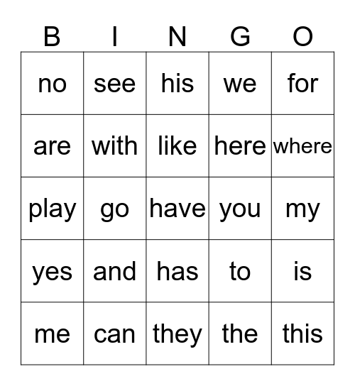 1st & 2nd 9 Weeks Sight Words Bingo Card