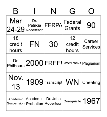 ASU Bingo Card