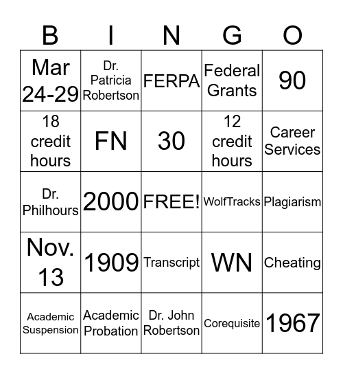 ASU Bingo Card