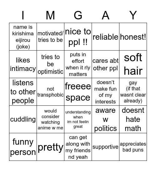 my bf bingo Card