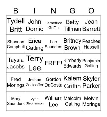 36th Gatling Family Reunion Bingo Card