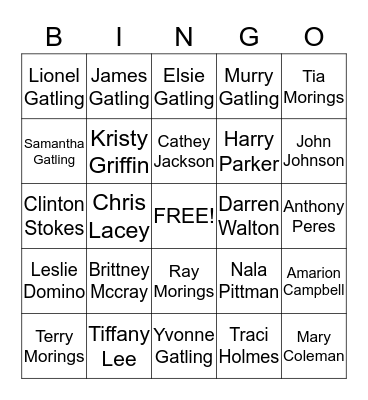 36th Gatling Family Reunion Bingo Card