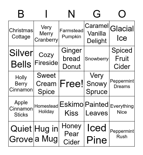 Scentsy Holiday Bingo  Bingo Card