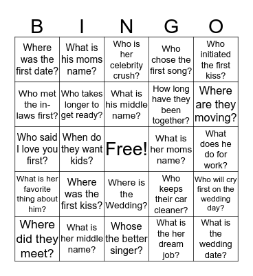 Who Knows The Couple Best? Bingo Card