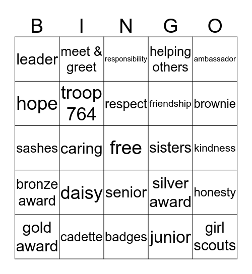 Girlscout Bingo Card