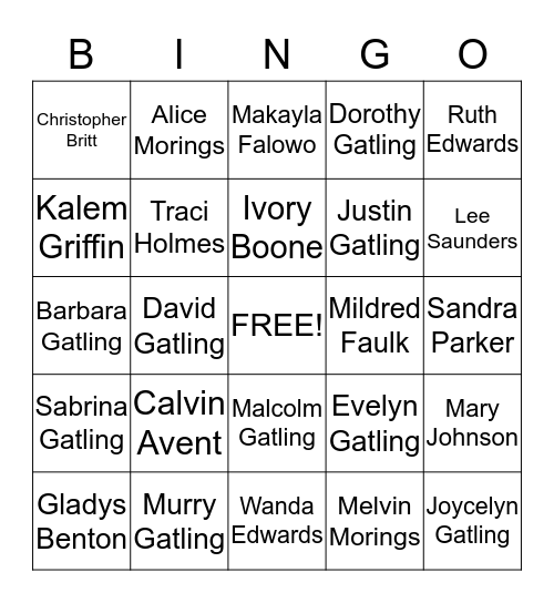 36th Gatling Family Reunion Bingo Card