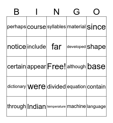 Vocabulary Bingo! Bingo Card