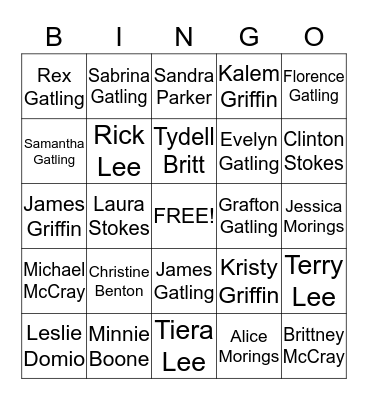 36th Gatling Family Reunion Bingo Card
