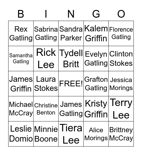 36th Gatling Family Reunion Bingo Card