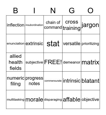 FINAL EXAM BINGO Card