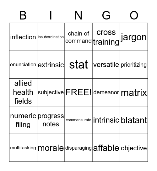 FINAL EXAM BINGO Card