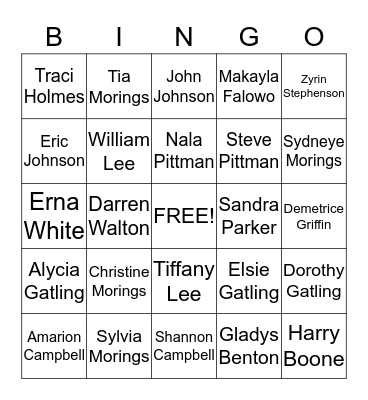 36 Gatling Family Reunion Bingo Card