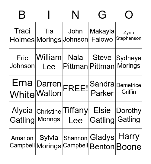 36 Gatling Family Reunion Bingo Card