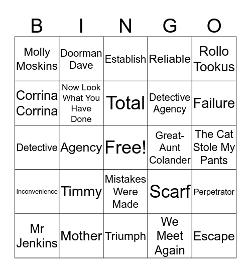 Timmy Failure Bingo Card
