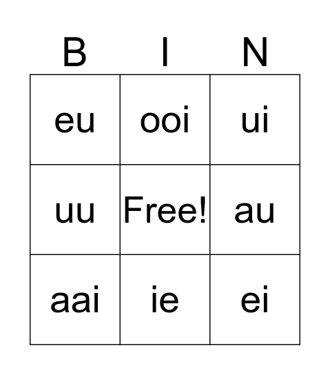 Bingo! Samengestelde klinkers  Bingo Card