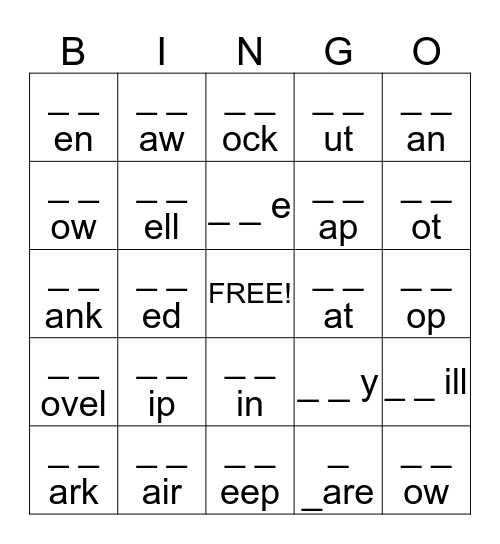 Initial Sounds Bingo Card