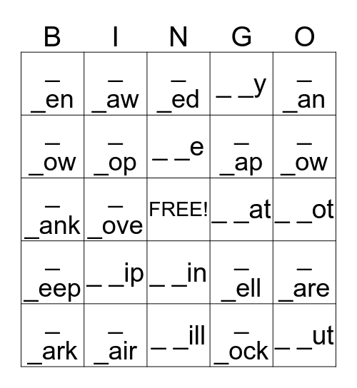 Initial Sounds Bingo Card