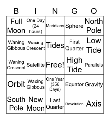 Phases of the Moon Bingo Card