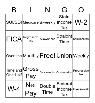 Income and Deductions Bingo Card