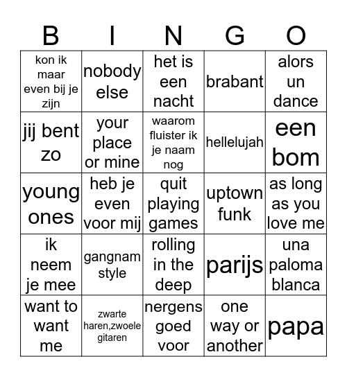 MUZIEK BINGOOO Bingo Card